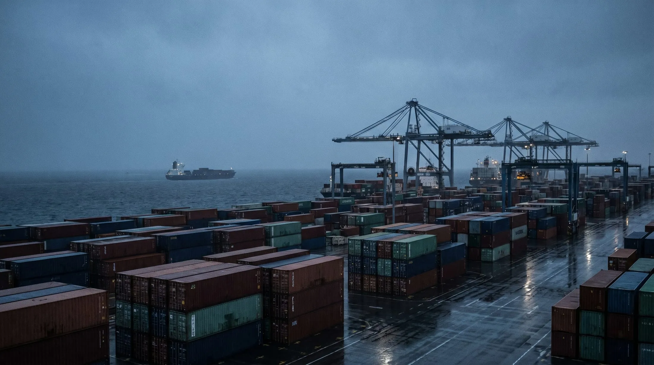 Containers stacked at an overseas shipping port